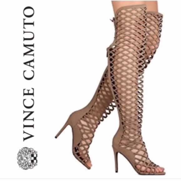 caged thigh high heels